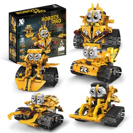 Kibi Construction Set, Remote Control Robot 2.4G with App, 5 Control Modes, Educational Robot Kit with Building Blocks, Yellow