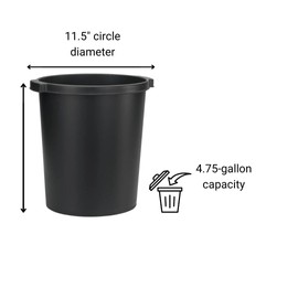 Jalema® Re-Solution™ Commercial Wastebasket for Office or Home, 100% Post-Consumer Recycled Polystyrene, 4.75 Gallon/19 Quart Capacity, Black, 10-Pack