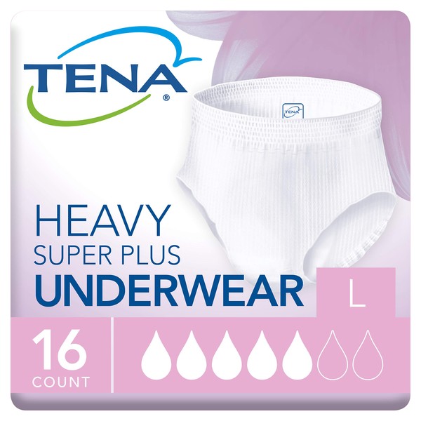 TENA Incontinence Underwear for Women, Super Plus Absorbency, Large, 16 Count