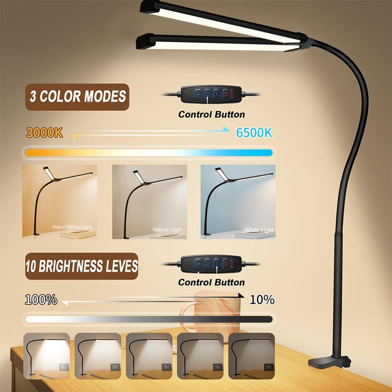 LED Desk Lamp Double Head, Eye-Caring Architect Desk Lamps for