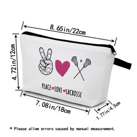 YULUENZE Lacrosse Gifts Inspirational Cosmetic Bag Gifts Lacrosse Lovers Team Players Makeup Bag Gifts for Women Lacrosse Travel Toiletry Pouch - Peace Love Lacrosse