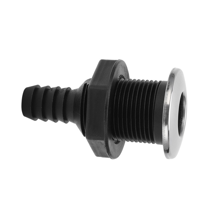 Boat 3/4in Through Hull Scupper Drain Straight Black with Stainless