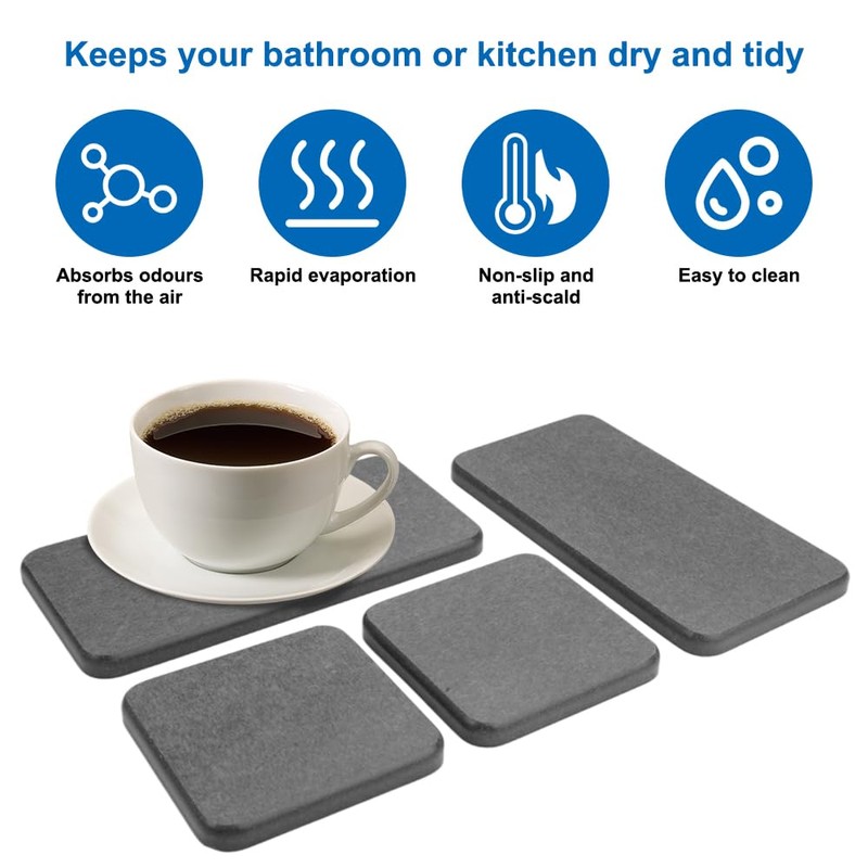 Pack of 4 Water Absorbent Coasters, Diatomite Coasters, Water Absorbent
