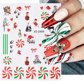 Christmas Nail Art Sticker Decals 3D Self-Adhesive Snowman Snowflake Santa Claus Design Nail Decals Cute Bear Elk Nail Art Sticker Acrylic Nail Decoration for Women Manicure Accessories Supplies
