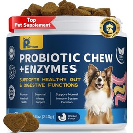 Probiotics for Dogs Supports Digestive Health, Natural Probiotic Supplement with Digestive Enzymes and Prebiotic, Probiotic Chews for Dogs Gut Health, Relieve Diarrhea, Itchy Skin, Enhance Immunity