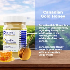 Premier Research Labs Canadian Gold Honey - Raw Honey, Pure Honey, Raw Unpasteurized Honey, Unfiltered, 100% Pure, Sugar-Free, Unprocessed Wildflower Honey - 1 lb Jar