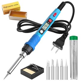 Kit de soldador, 80W 110V LCD Lápiz de soldadura digital con calentador de cerámica, herramientas de soldadura portátiles con 5 puntas, soporte, alamb