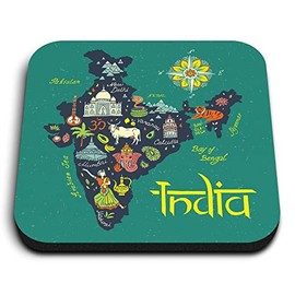 1x Square MDF Magnet 5cm - India Travel Map Flag Indian Asia Holiday - Fridge Locker Office Whiteboard Toolbox #58776