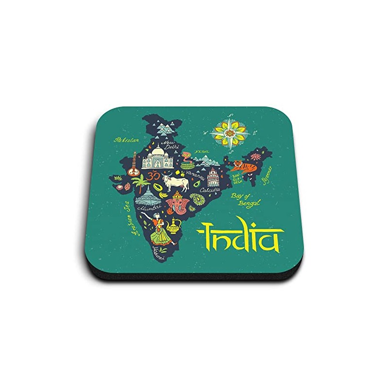 1x Square MDF Magnet 5cm - India Travel Map Flag