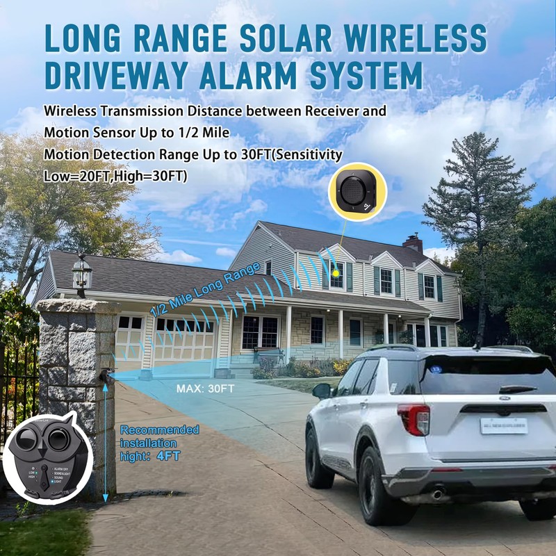 1/2 Mile Long Range Solar Wireless Driveway Alarm System IP65