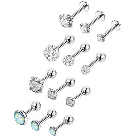 YOVORO 12Pcs 16G 316L Stainless Steel Stud Earrings for Women Cartiliage Earring Tragus Helix Piercing Created-Opal 3/4/5MM