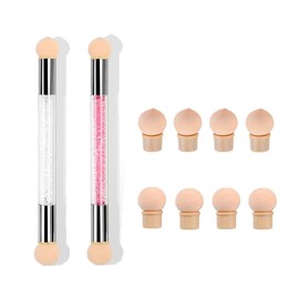 SQULIGT 2 Pcs UV Gel Gradient Sponges Pens with 8 Pcs Replacement Head, Nail Sponges for Ombre Double Head Brush for Nail Art Manicure DIY Tools (Pink, White)