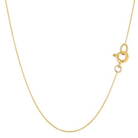 14k Real Solid Gold Box Style Chain Necklace, 0.45mm