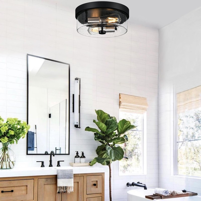 Flush Mount Ceiling Light Fixtures, 2-Light Black and Silver Ceiling