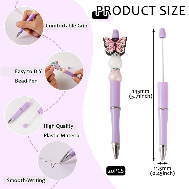 Pandahall 20Pcs Beadable Pens Lilac Plastic Ballpoint Pen Black Ink