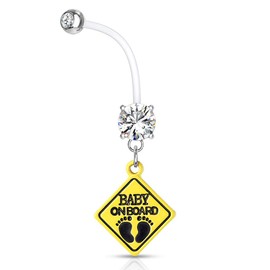 Autiga® Pregnancy Piercing Bio Flex Flexible Plastic Can Be Shortened Baby on Board Zirconia Crystal Belly Button Piercing, Plastic