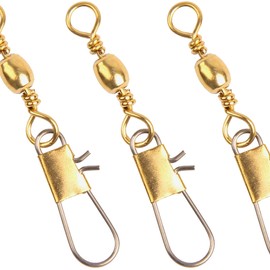 Barrel Fishing Swivels with Safty Snap 100pcs Black Fishing Snap Swivels Saltwater Freshwater Swivels Fishing Tackles Stainless Steel Interlock Snaps Fishing Line Connector (Golden #10)