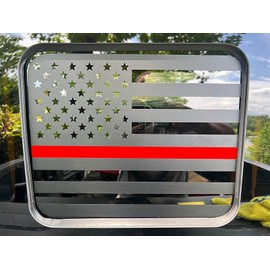 Xinghe for Ford F150 F250 F350 2015-2023, Rear Middle Window American Flag Decals, Matte Black USA Flag Decal for Truck Back Window, for Ford Raptor 2015-2023 Accessories (Redline)