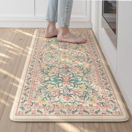 Collive Anti Fatigue Kitchen Mats, Cushioned Floral Kitchen Rugs Non Slip Waterproof Sink Mat, Memory Foam Comfort Standing Rug for Office, Laundry, Bedroom, Home Decor, 20"x39" Pink