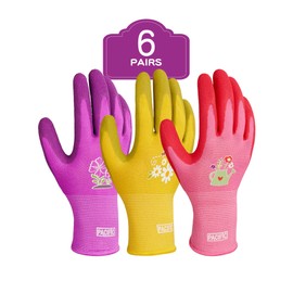 Pacific 6 Pairs of Gardening Gloves for Women, Gardening Gloves with Non-Slip Crinkle Latex Coating, Robust Gloves, Size 7/S