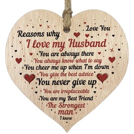 I Love My Husband Wooden Heart Plaque, Light Wood Sign, Anniversary or Valentines Gifts for Her Him, Gifts for Husband, Wedding Day Keepsake, Love Gifts or i Miss You - Made in The UK By Stuff4