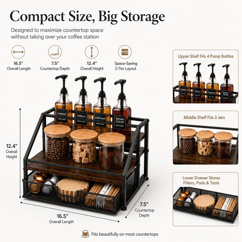 Coffee Bar Syrup Dispenser Set, 4 Pack 16.9oz/500ml Glass Syrup