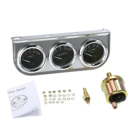 Domary 52MM Oil Pressure Celsius Water Temperature Gauge Voltmeter Chrome 3 in 1 Gauge Kit Car Motorcycle Meter