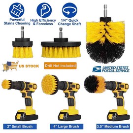 Drill Brush Attachment Set 3 Pack-Power Scrubber Cleaning Kit for Car Detailing, Bathroom Surfaces, Kitchen, Shower, Car Wheels, Seats, Tile, Floor, Grout All Purpose - Yellow