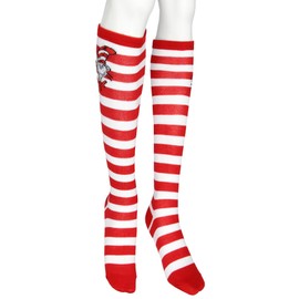 Dr Seuss The Cat In The Hat Socks Women's Striped Character Face Knee High Socks Fit's Shoe Sizes 5-10