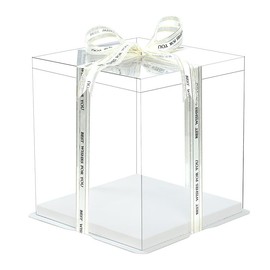 5 Pcs, 10'x10'x9' inch Food Grade Clear Plastic Display Boxes, 25.4 x 25.4 x 24 cm with Ribbon, for Cakes, Bakeries, Desserts, Birthday, Christmas and Thanksgiving