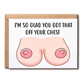 VLPGifts Rude Greeting Card - Cheeky Card For Best Friend - I'm So Glad You Got That Off Your Chest Card - Naughty Boob Pun Card, White