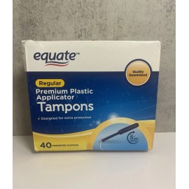Equate Regular Premium Plastic Applicator Tampons 40 Count - Damaged Box