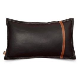 Ganloz Genuine Lambskin Leather Pillow Cover, 12x20 Inch Case for Lumbar Throw Couch Pillows, Thick & Soft Cushion Covers for Sofa Bed Home Decor (Black & Tan Box Pack of 1)