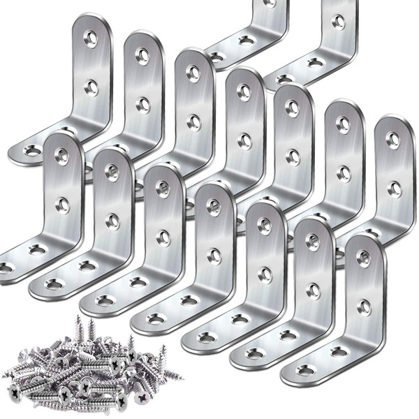 Teenitor Stainless Steel L-shaped Angle Brackets, 16 pcs, L-shaped Hardware,