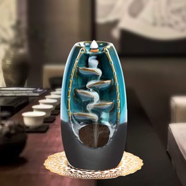 GURECOD Ceramic Reflowable Incense Burner with 50 Sandalwood Sticks + 1 Tweezers + 1 Spacer, Aroma Decorative Home, Blue Set