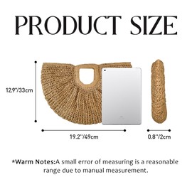 HuiYStar Straw Tote Bag Summer Beach Bag Handmade Straw Bag Made of Braided Rattan for Women Travel, khaki