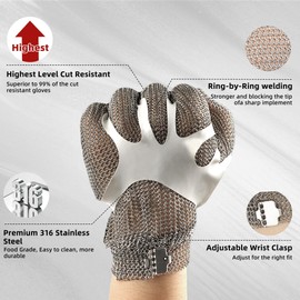 Schwer ProGuard-X Highest Level Cut Resistant Stainless Steel Metal Mesh Chainmail Glove PM5201 Butcher Glove for Meat Cutting Food Processing Knife Sharpening Oyster Shucking Kitchen Fish Fillet, M