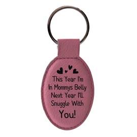 ThisWear Expecting Dad Gifts Happy Fathers Day Next Year Snuggle You Love The Bump Leatherette Oval Keychain Key Tag Pink