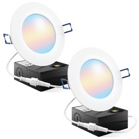Sunco 4 Inch LED Recessed Lights, Canless Ceiling Light Slim, 650 LM, 10W, Selectable CCT 2700K/3000K/4000K/5000K/6000K, Dimmable, Wafer Thin, with Junction Box ETL 2 Pack