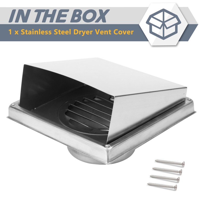 Flamorrow 4in Dryer Vent Cover for Exterior Wall, Stainless Steel