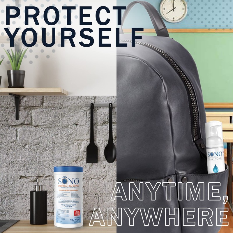 SONO Disinfecting Wipes with Foaming Hand Sanitizer - Medical-Grade, Alcohol-Free