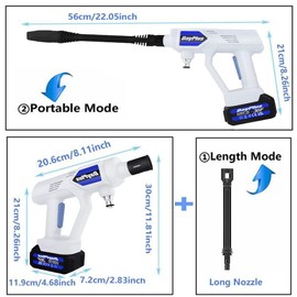 Cordless Pressure Washer, Portable Pressure Washer with 3 Nozzles, Battery Water Gun for Car, 3 Adjustable Level Electric Power Washer with 16.4FT Hose for Washing/Cleaning/Watering