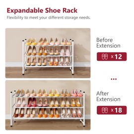Tajsoon Expandable Shoe Rack for Closet 3 Tier, 28“-41“Adjustable & Stackable Shoe Shelf Storage, Metal Shoe Rack Organizer for Front Door Entrance, Closet, Garage, Entryway, White