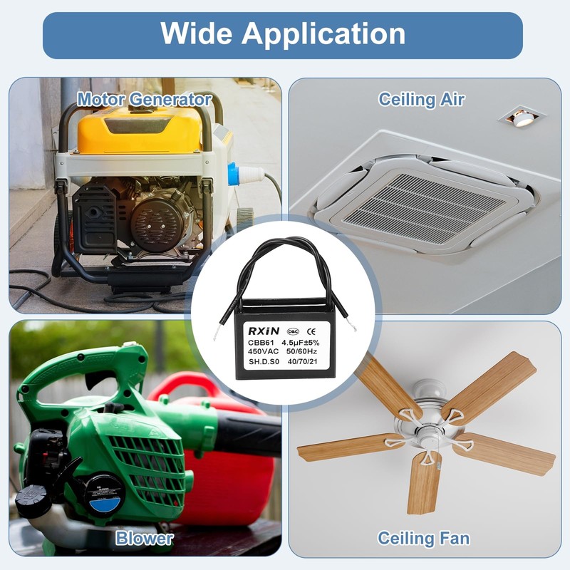 sourcing map CBB61 Capacitor, 4.5uF 450V 2-Wire Ceiling Fan Motor