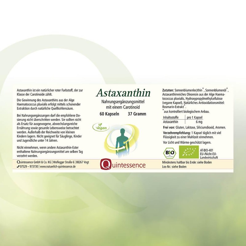 Quintessence Astaxanthin Organic 60 Capsules of 6 mg - 100%
