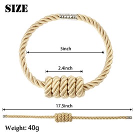 BEL AVENIR Magnetic Curtain Tiebacks, Decorative Drapery Holdbacks Modern Woven Tie-Backs with Exquisite Knot (Gold, 2 Pack)