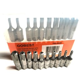 GOBEST magnetic security torx screwdriver bits set 10 pcs, 25mm, T8 - T45, torx tamper proof (GB-0029)