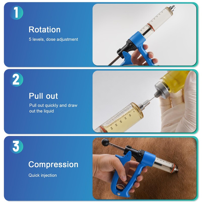 2 Pack 50ML Semi-Automatic Livestock Syringe, Continuous-Injection Syringe