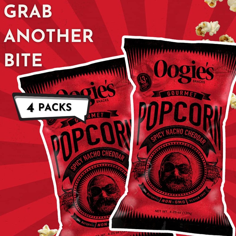 Oogie's Gourmet Popcorn | 4 Pack | Spicy Nacho Cheddar