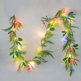 CCINEE Guirnalda de Pascua iluminada de 6 pies, 20 luces LED, guirnaldas artificiales con huevo de Pascua y flores rosadas, ramas sintéticas para Pascua, primavera, fiestas, chimenea, decoración interior del hogar